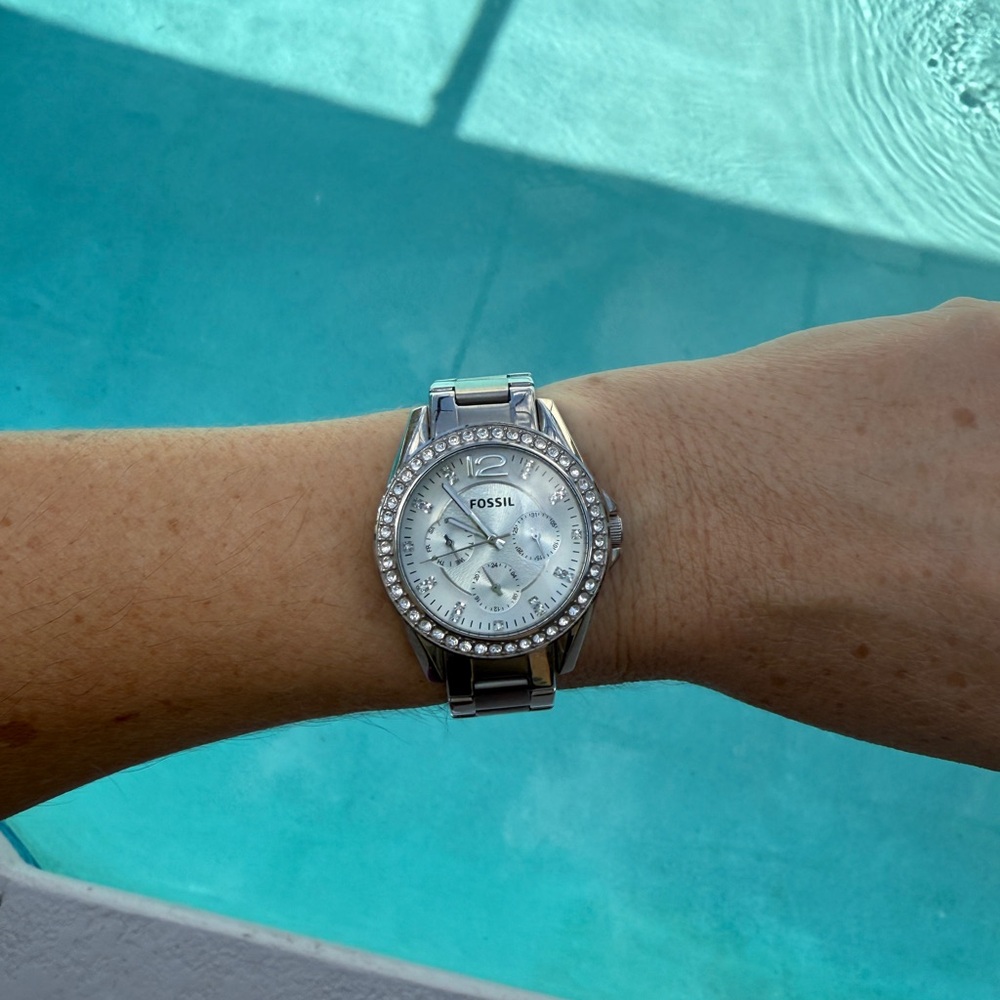 Fossil Silver Watch with Sparkling Details